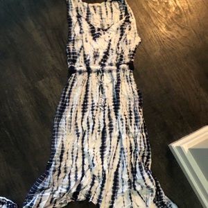 tie dye blue& white high low summer maxi dress MED